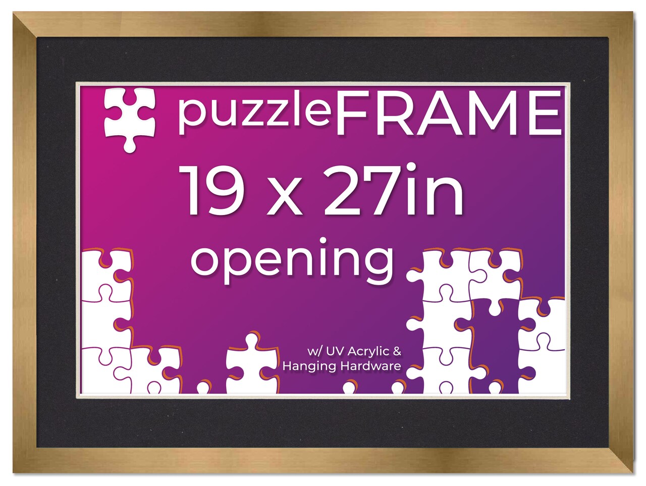 Bronze Wood Puzzle Frame Kit with Glue Sheets, Black Mat, Backing, UV Acrylic - Available in 20 Popular Sizes